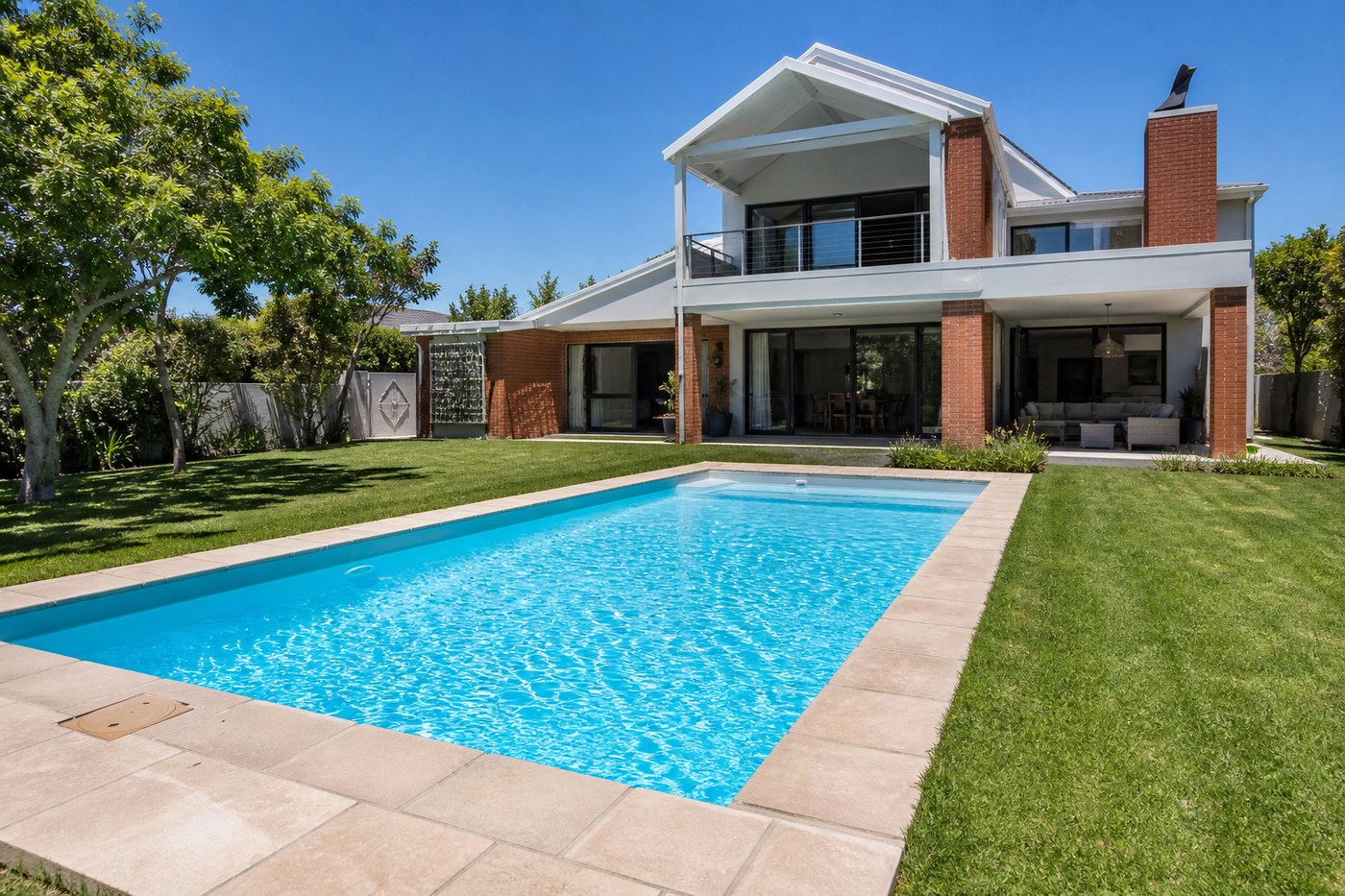 Large family swimming pool on a sunny lawn at a Durbanville home in the Northern Suburbs of Cape Town